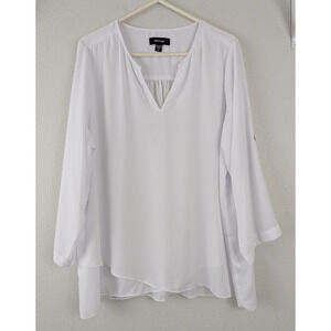 Karen Kane sz 2X Blouse asymmetrical hem top roll tab sleeves v-neck 1217